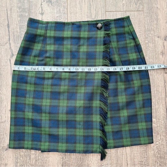 Vintage 90s Plaid Fringe Wrap Skirt A-Line - Picture 5 of 7